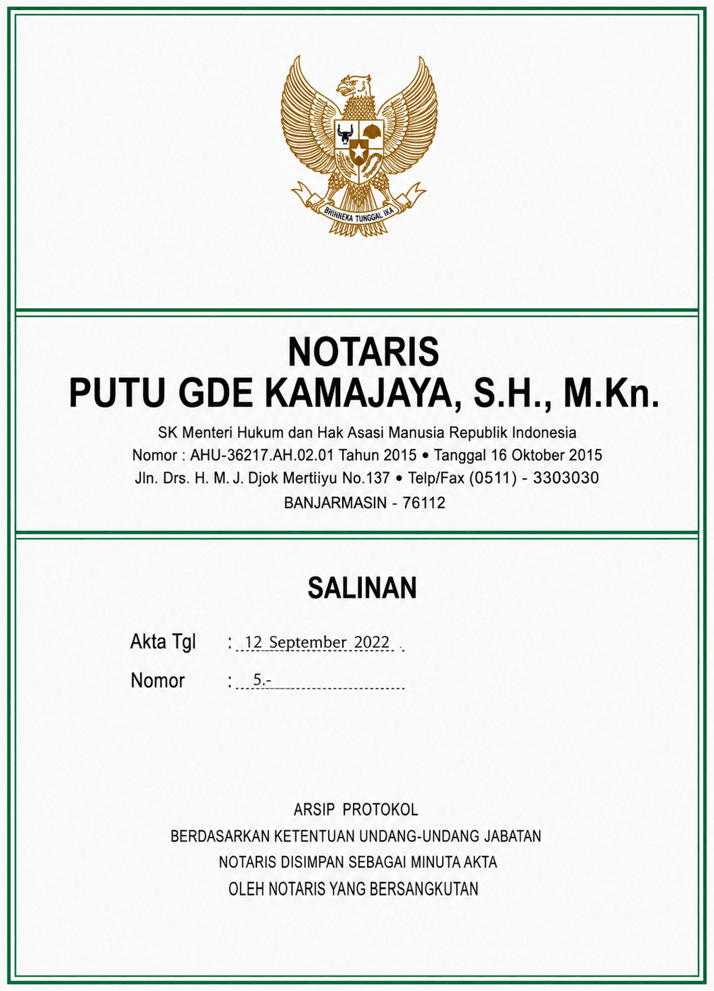 Akta Pendirian Notaris Putu Gde Kamajaya, S.H., M.Kn. — KSPP Syariah Intira